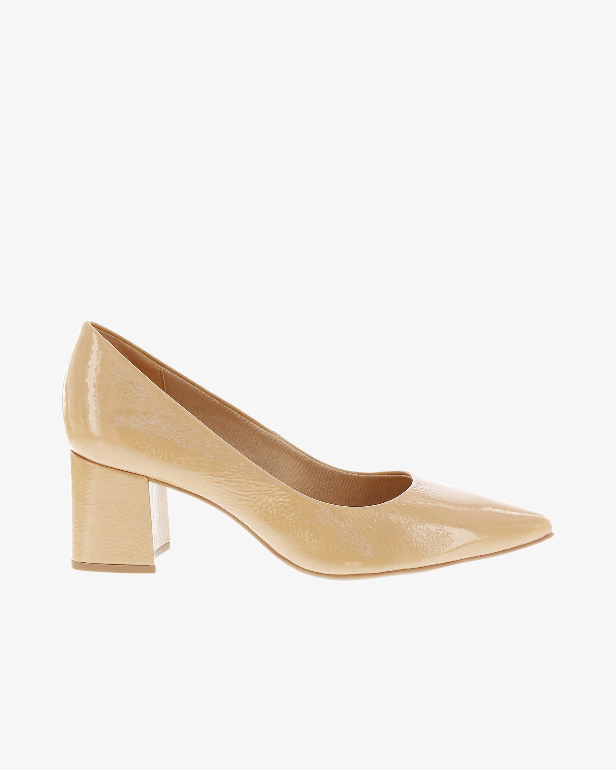 Nu by Neo Lunara Heel in Beige Crinkled Patent Leather side view | colour:beige-crinkled-patent-leather