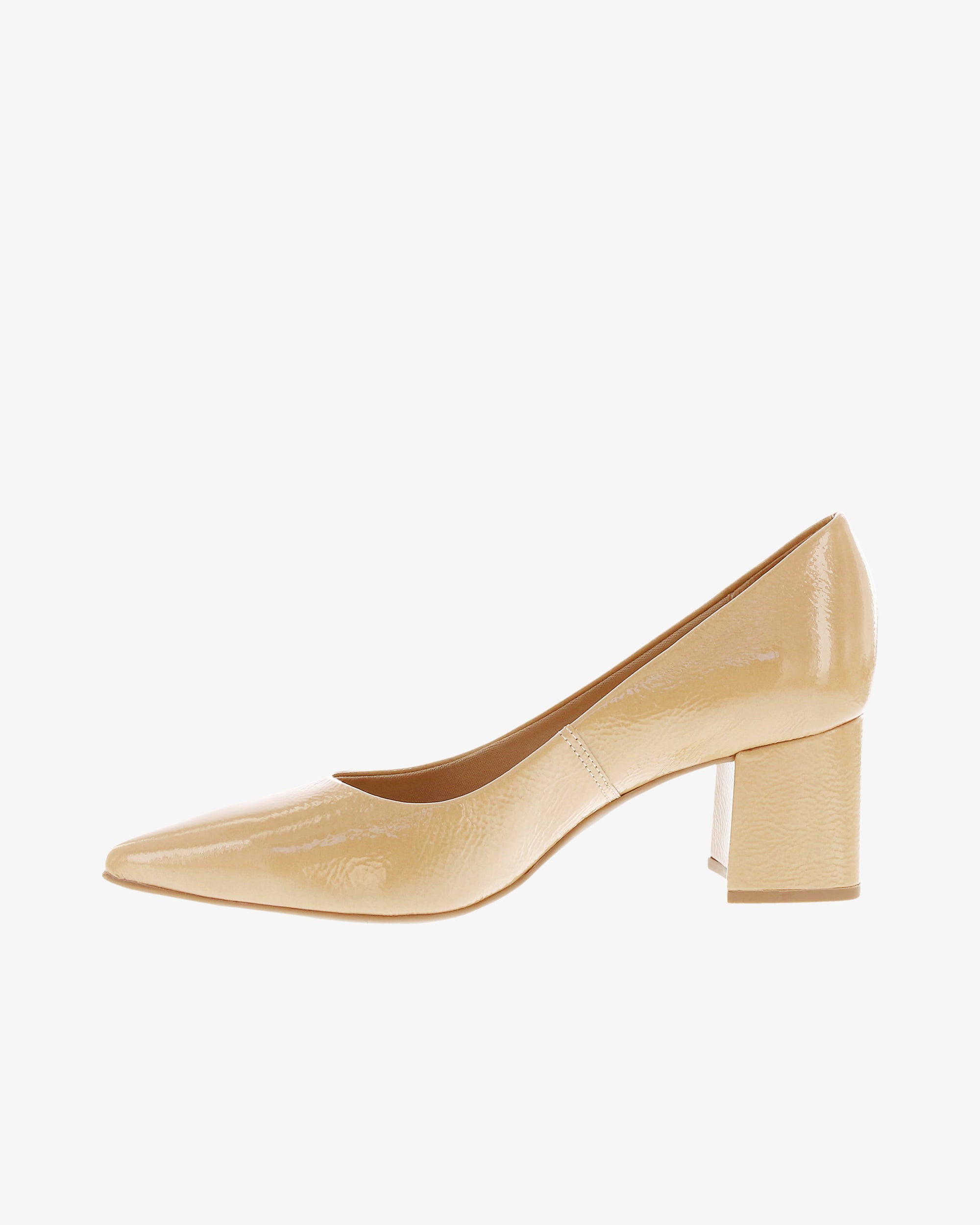 Nu by Neo Lunara Heel in Beige Crinkled Patent Leather inside view | colour:beige-crinkled-patent-leather