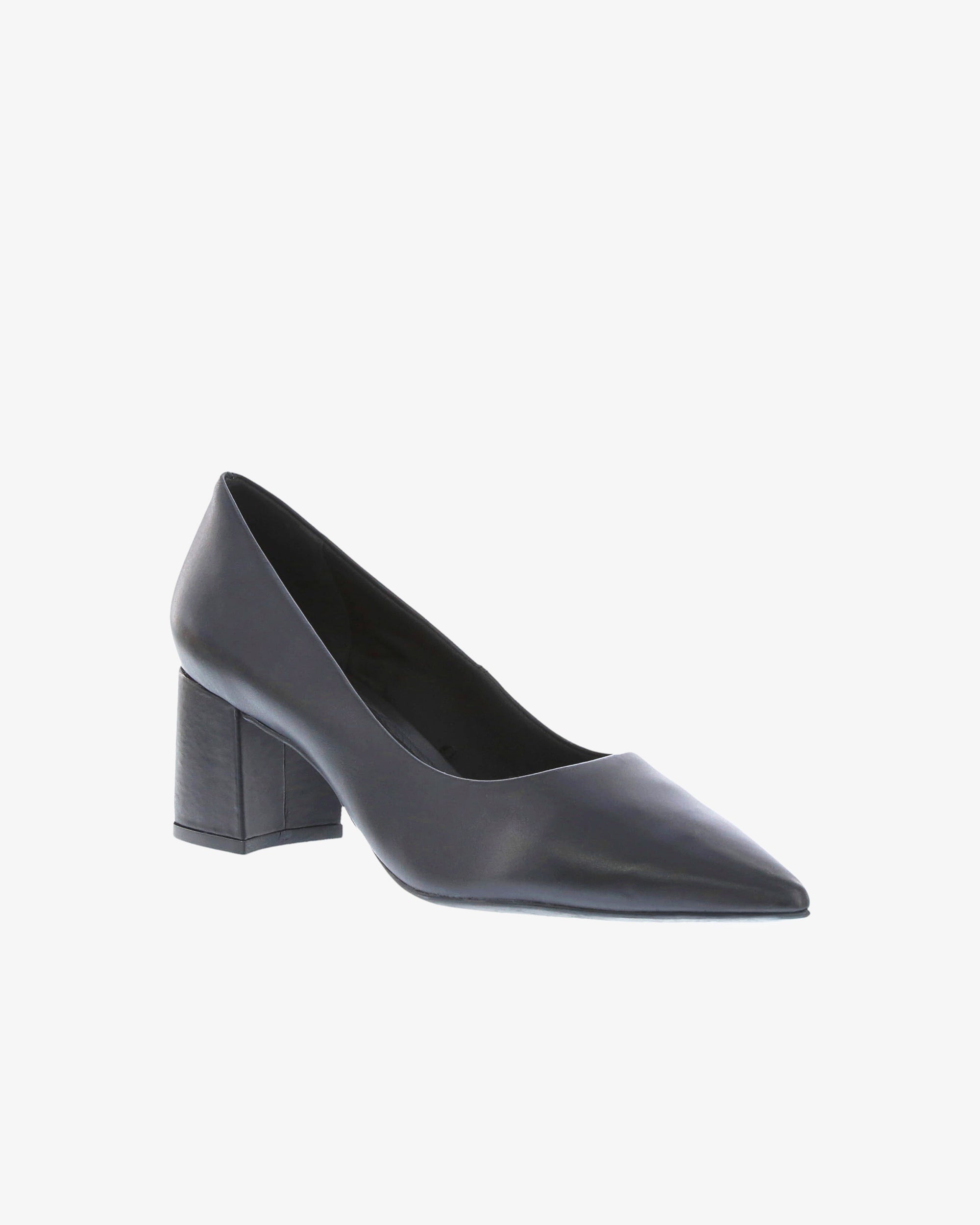 Nu by Neo Lunara Heel in Black Smooth Leather angled view | colour:black-smooth-leather
