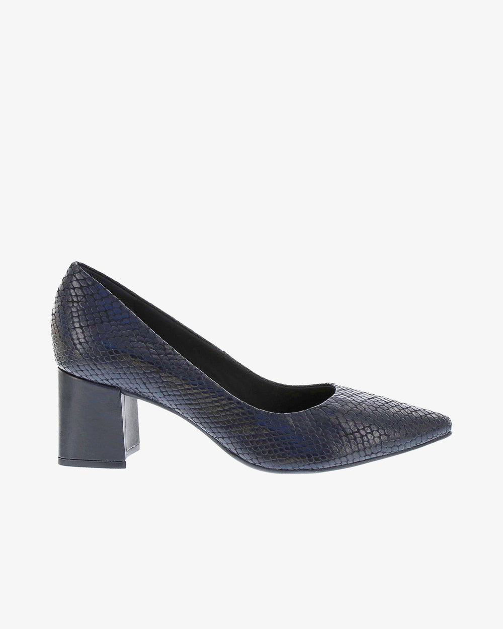Nu by Neo Lunara Heel in Black Snake Print Leather side view | colour:black-snake-print-leather