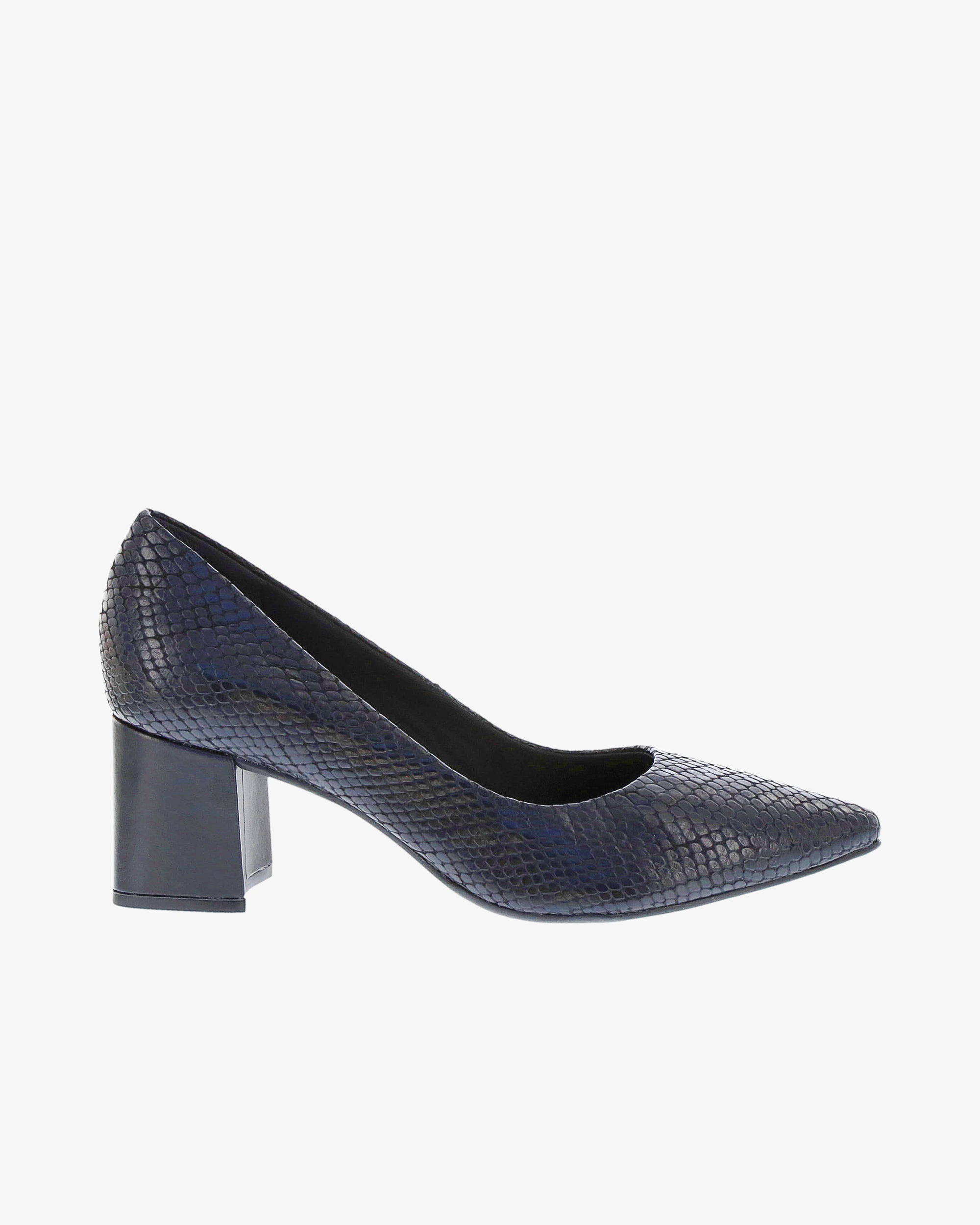 Nu by Neo Lunara Heel in Black Snake Print Leather side view | colour:black-snake-print-leather