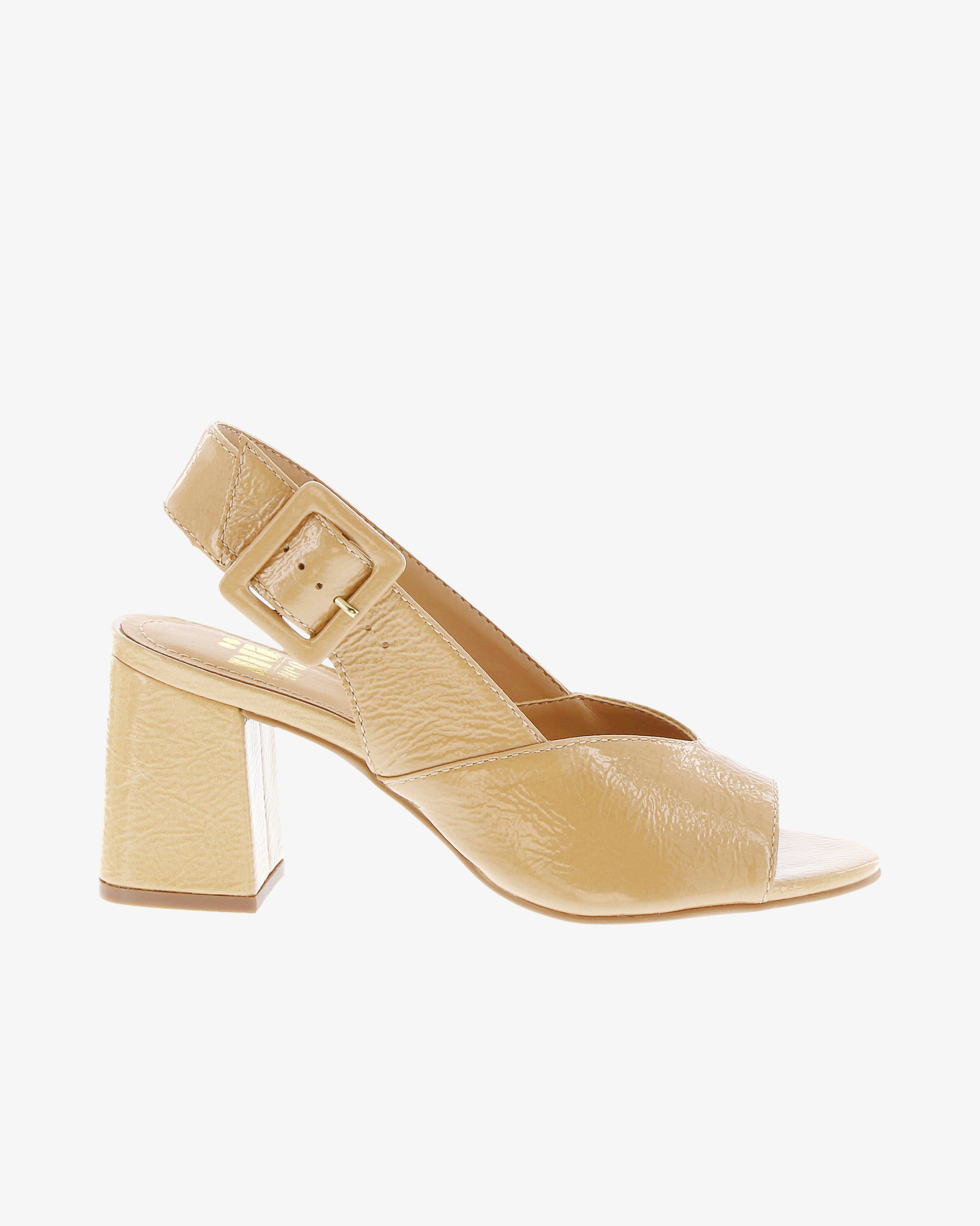 Nu by Neo Mentha Slingback in Beige Crinkle Patent Leather side view | colour:beige-crinkle-patent-leather