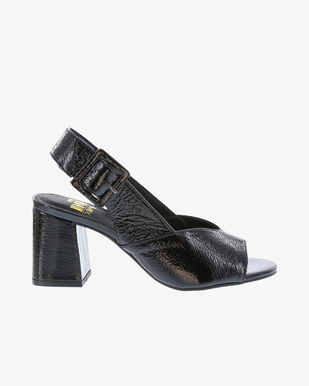 Nu by Neo Mentha Slingback in Black Crinkle Patent Leather side view | colour:black-crinkle-patent-leather