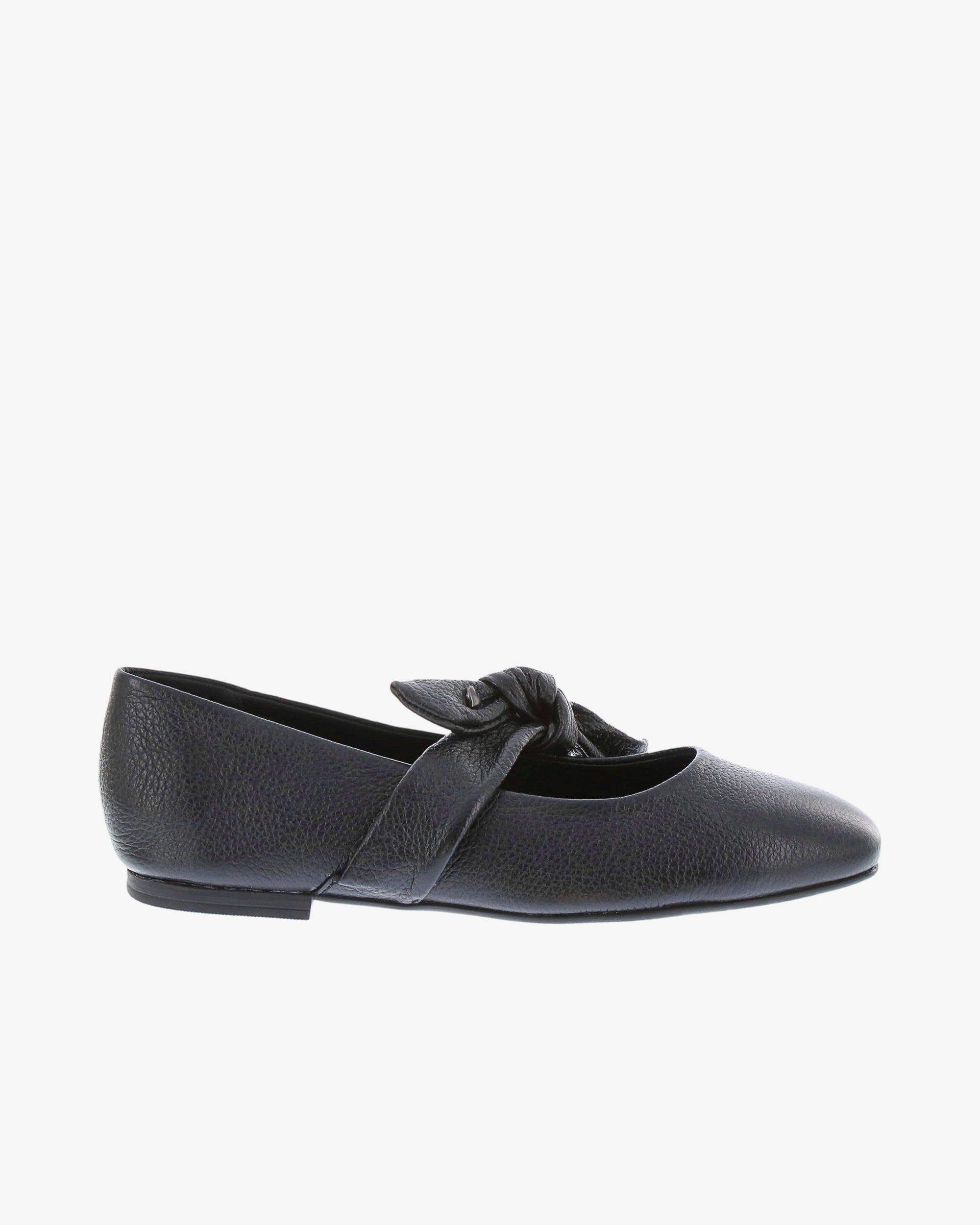 Nu by Neo Myosie Flat in Black Smooth Leather side view | colour:black-smooth-leather