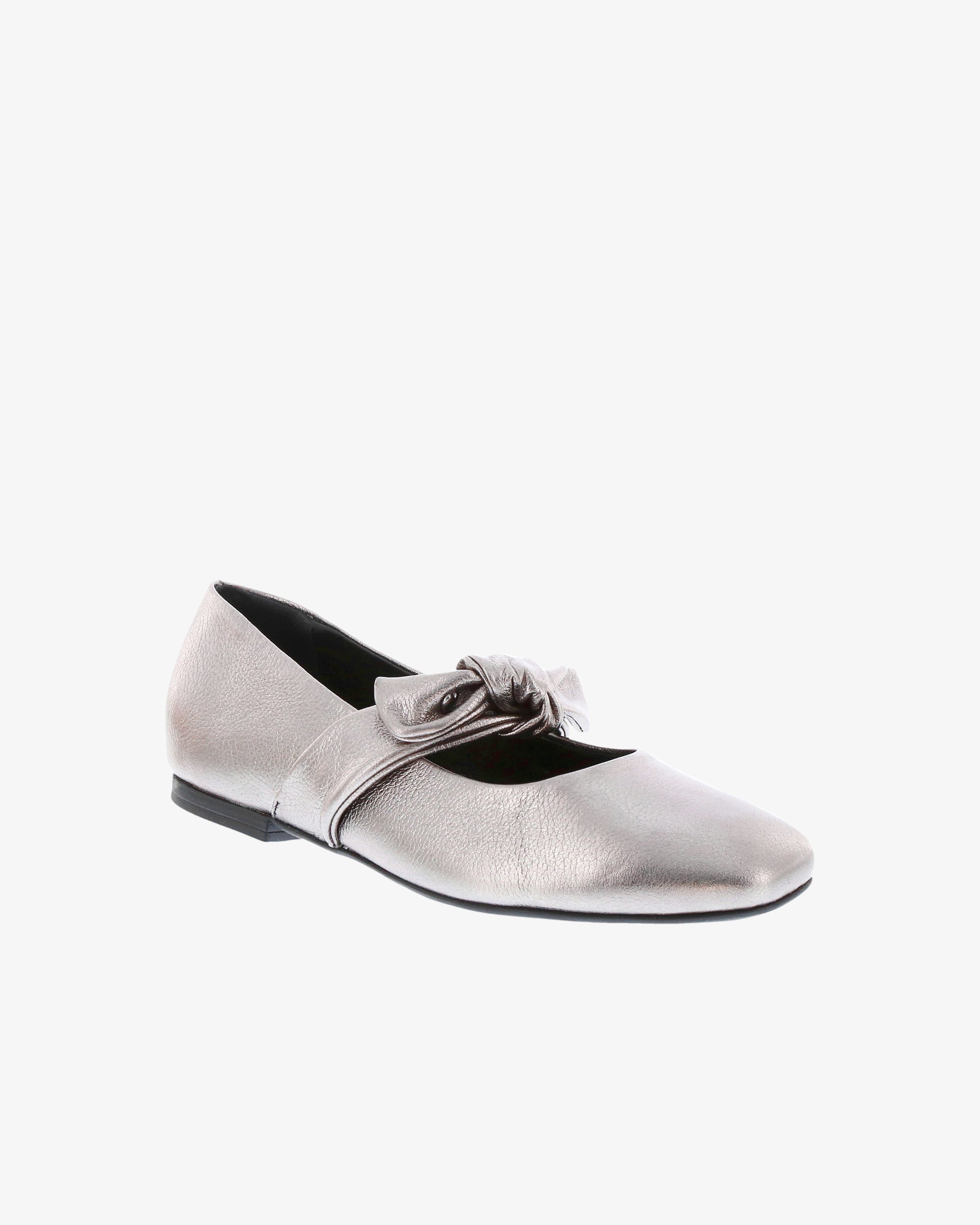 Nu by Neo Myosie Flat in Pewter Metallic Leather angled view | colour:pewter-metallic-leather
