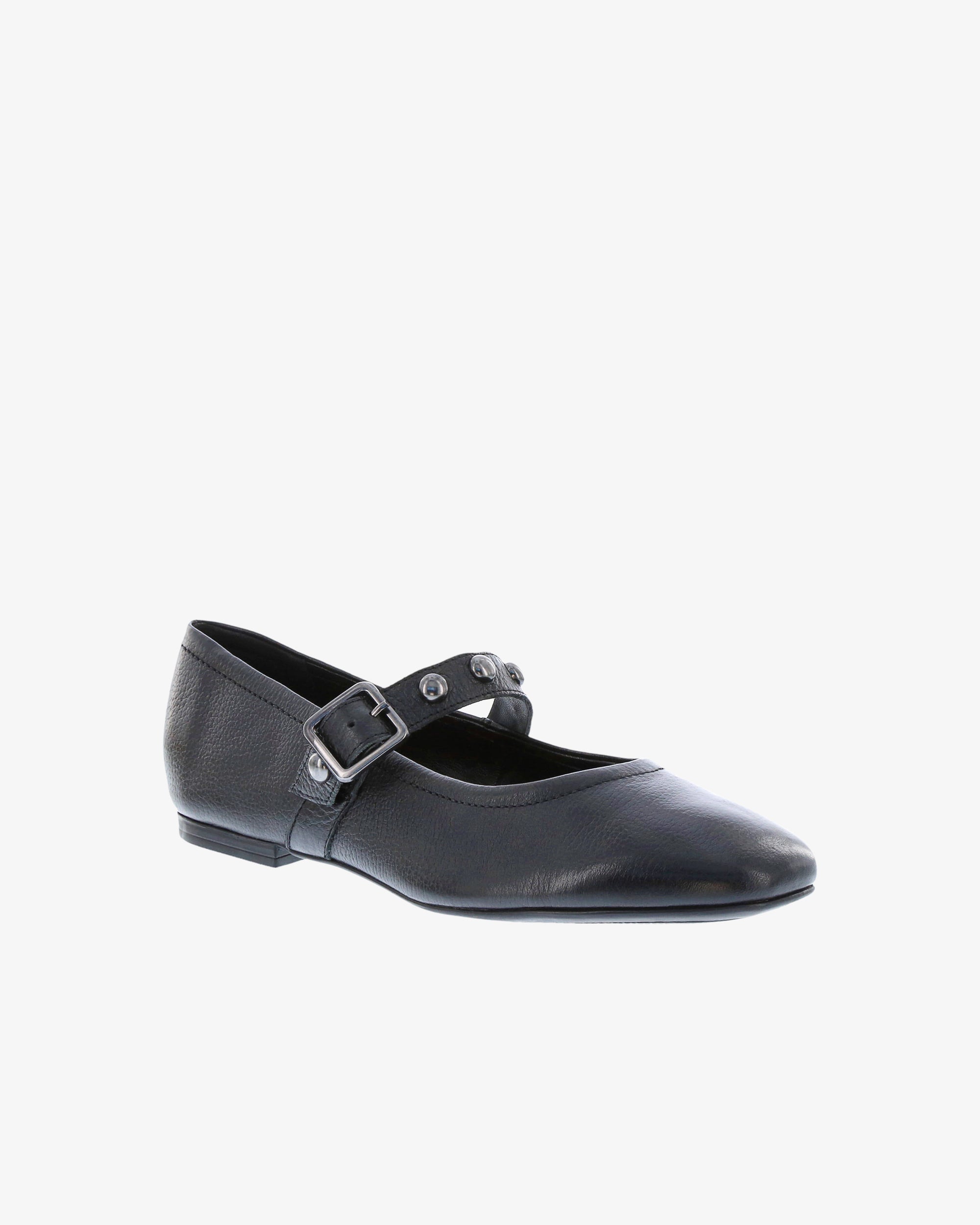 Nu by Neo Myrtel Flat in Black Smooth Leather angled view | colour:black-smooth-leather